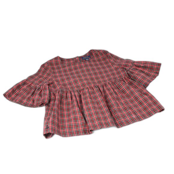 Girls POLO RALPH LAUREN Red Plaid Peplum Top Size 7 - Picture 1 of 3